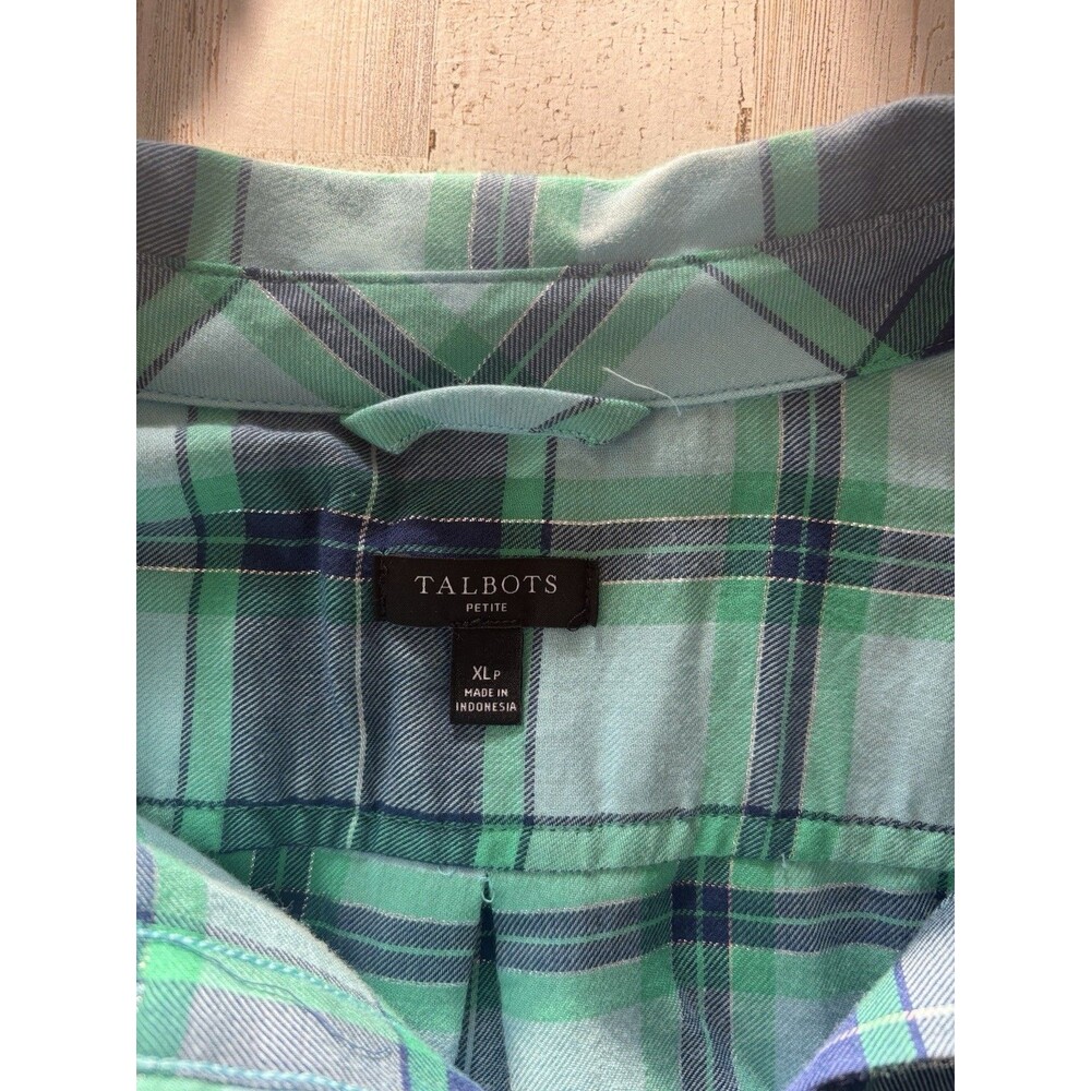 TALBOTS Metallic Flannel Modern Classic Shirt in Frost Bloom Plaid Cotton XL P - Picture 4 of 9